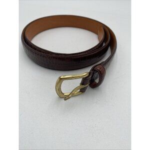Polo Ralph Lauren Leather Belt Mens Sz 42 Brown Croc Brass Buckle 1" Wide